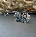 Leo zodiac stud earrings handmade from sterling silver