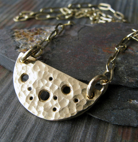 Long boho inspired half moon necklace in sterling silver or 14k gold filled