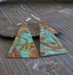 Copper Verdigris Long Triangle Dangle Earrings