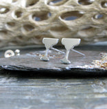 Margarita Glass Sterling Silver Stud Earrings on Stone with wood