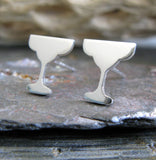 Margarita Glass Sterling Silver Stud Earrings on Grey stone with wood