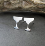 Margarita Glass Sterling Silver Stud Earrings on Black with wood