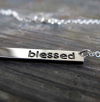 Minimalist Blessed bar necklace handcrafted in sterling silver