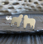 Old English Sheepdog stud earrings. Handmade in sterling silver or 14k gold