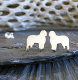 Old English Sheepdog stud earrings. Handmade in sterling silver or 14k gold