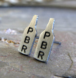 Pabst Blue Ribbon PBR sterling silver beer bottle stud earrings