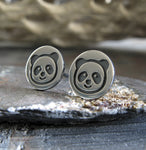 Panda Bear sterling silver stud earrings.  Handmade in the USA.