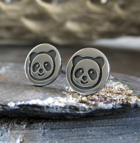 Panda Bear sterling silver stud earrings.  Handmade in the USA.