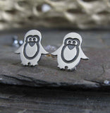 Sterling Penguin stud earrings.  Handcrafted in sterling silver or 14k gold