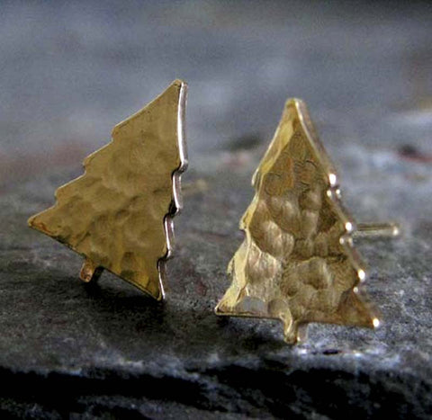 Pine Tree Gold Christmas Stud Earrings