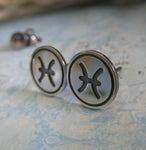 Pisces zodiac star sign sterling silver stud earrings