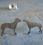 Pitbull tiny dog jewelry. Stud earrings handmade from sterling silver or 14k gold.