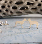 Pitbull tiny dog jewelry. Stud earrings handmade from sterling silver or 14k gold.