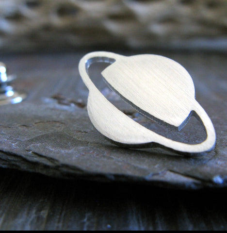 Planet Saturn sterling silver tie tack
