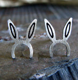 Playboy bunny ears stud earrings handmade in sterling silver.