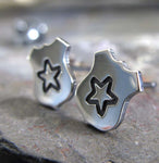 Police Badge stud earrings. Handmade in sterling silver in the USA.