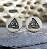 Poop emoji sterling silver handmade stud earrings