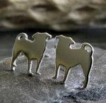 Pug Dog Silhouette Sterling Silver Stud Earrings