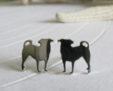 Pug Dog Silhouette Sterling Silver Stud Earrings