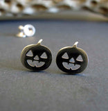 Halloween Jack O' Lantern Pumpkin Stud Earrings handmade in Sterling silver
