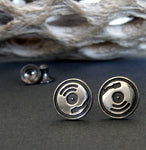 Record player stud earrings handmade in sterling silver