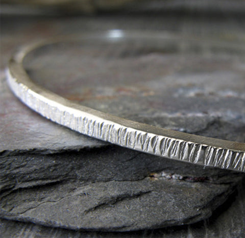 Rustic Bangle Bracelet. Sterling Silver Artisan Handmade Jewelry