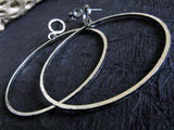 Rustic Large Dangle Hoop Sterling Silver Earrings