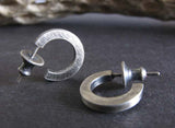 Small Sterling Silver Rustic Hoop Stud Earrings Oxidized