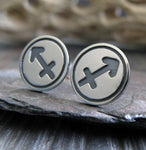 Sagittarius zodiac stud earrings handmade in sterling silver