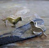 Sea Lion Stud Earrings in Sterling Silver or 14k Gold