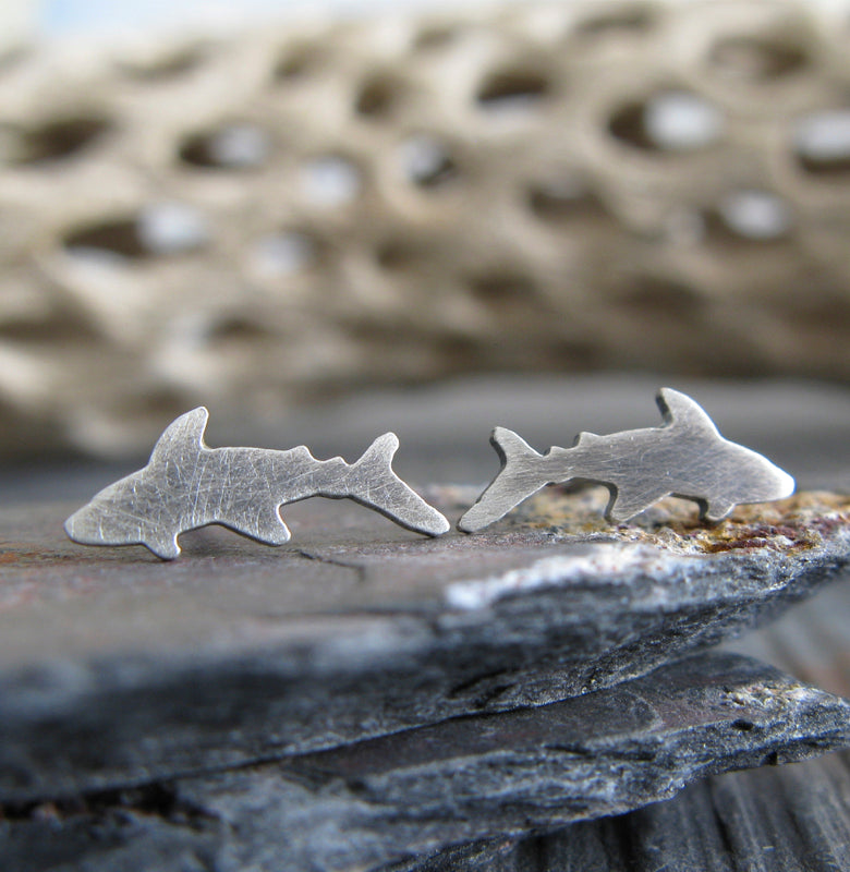 Shark Stud Earrings Artisan handcrafted in the USA Poseidon s