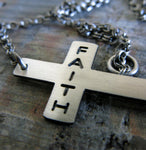 Sideways christian cross faith sterling silver dainty necklace