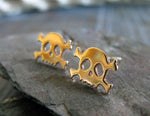 Skull and Crossbones Gold Stud Earrings