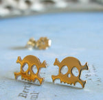 Skull and Crossbones Gold Stud Earrings