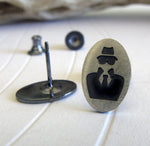 Spy sterling silver stud earrings. Secret Agent handmade jewelry