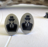 Spy sterling silver stud earrings. Secret Agent handmade jewelry