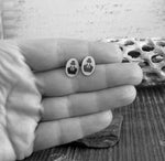 Spy sterling silver stud earrings. Secret Agent handmade jewelry