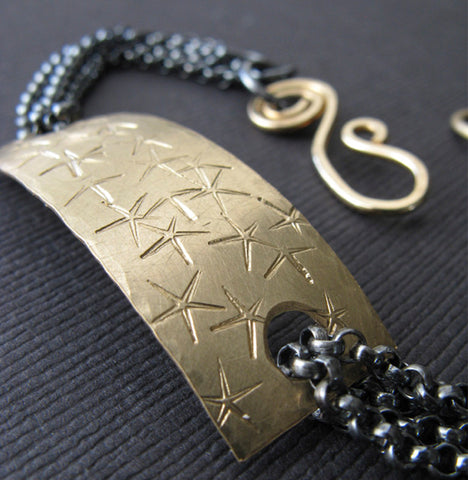 Gold and Oxidized sterling starfish plaque bracelet