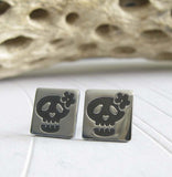 Sugar Skull Earrings. Handcrafted Day of the Dead sterling silver studs