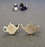 Tea Pot tiny stud earrings handmade in sterling silver or 14k gold
