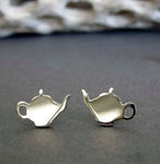 Tea Pot tiny stud earrings handmade in sterling silver or 14k gold
