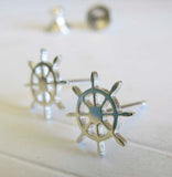 The Ship Wheel dainty sterling silver stud earrings handmade in the USA