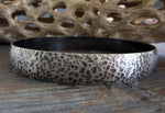 Wide sterling silver hammered bangle bracelet rustic antiqued finish