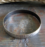 Wide sterling silver hammered bangle bracelet rustic antiqued finish