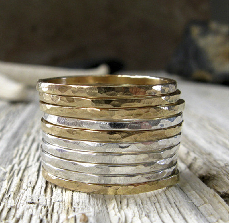 Thin Delicate Stacking Ring Set ~ Sterling & 14k Gold – Poseidon's Booty