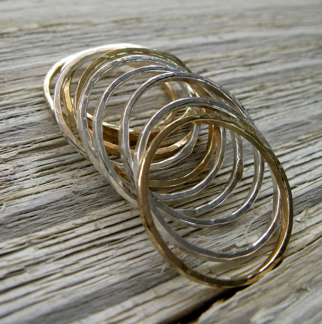Thin Delicate Stacking Ring Set ~ Sterling & 14k Gold – Poseidon's Booty