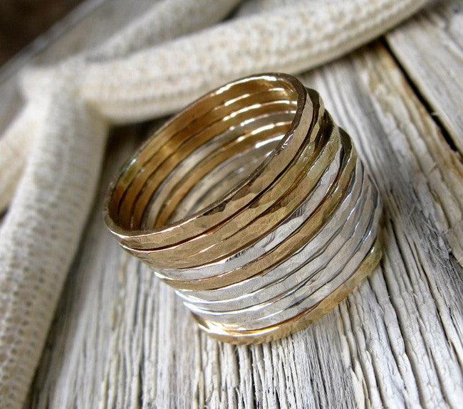 Thin Delicate Stacking Ring Set ~ Sterling & 14k Gold – Poseidon's Booty