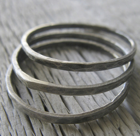 Thin Rustic Sterling Silver Stacking Rings