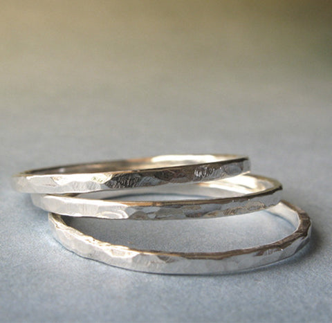 Thin Sterling Silver Hammered Stacking Rings