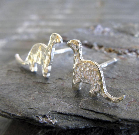 Tiny dinosaur stud earrings in sterling silver or 14k gold